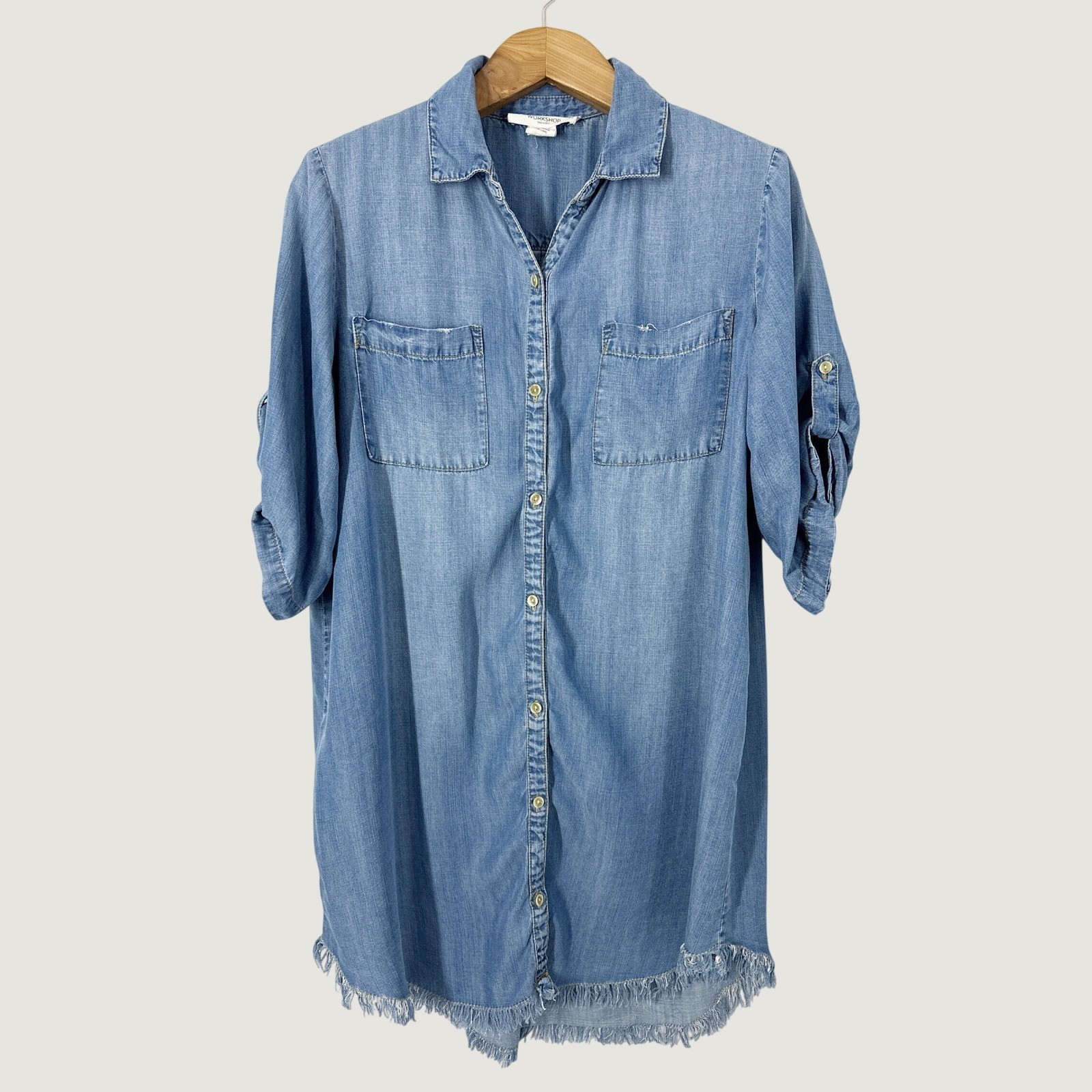 Workshop 100% Tencel Short Sleeve Blue Button Shirt Dress Womens Size 1X