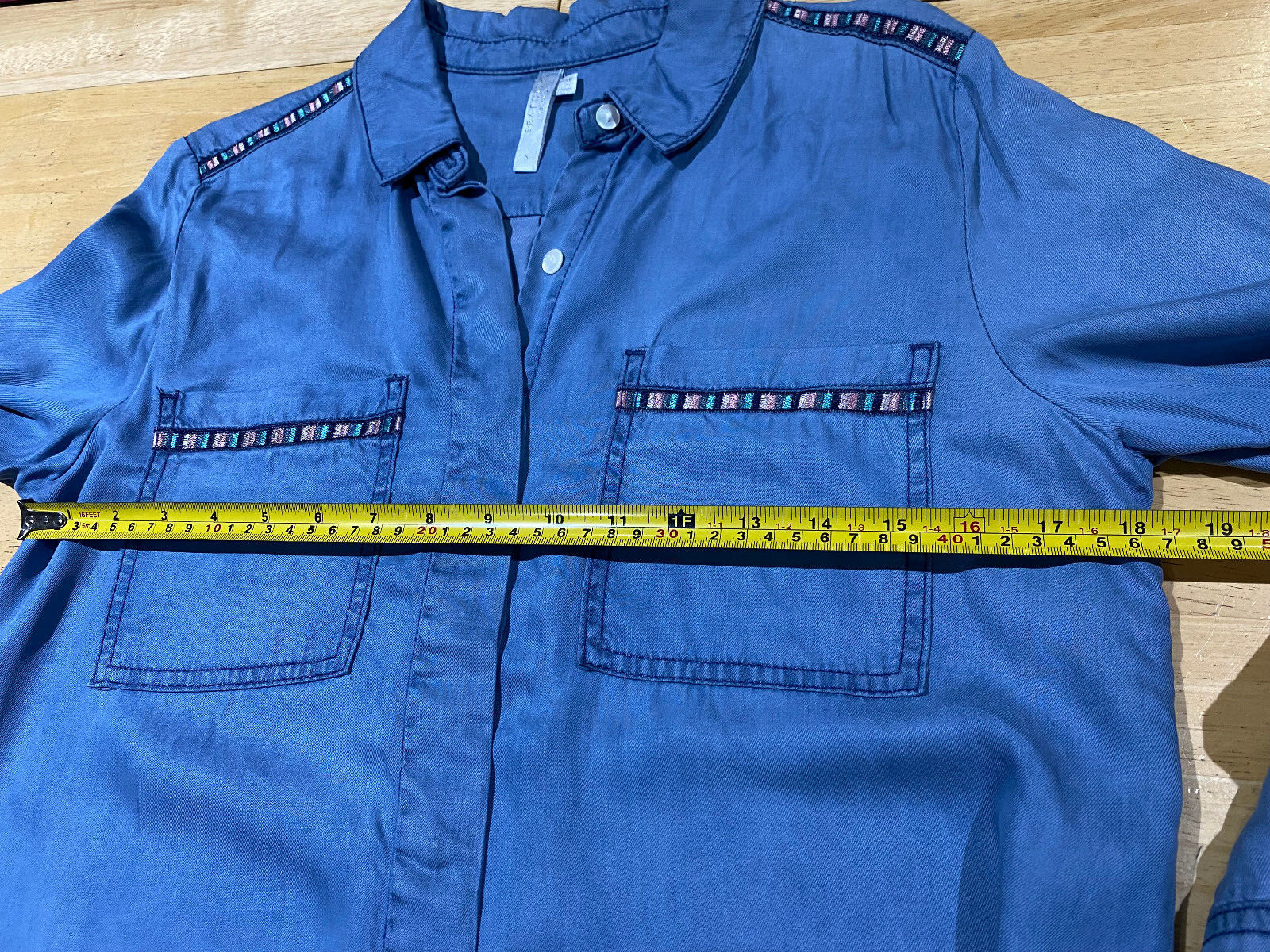 Seafolly Australia Long Sleeve Denim Shirt Dress w/ Embroidered Trim Women’s S
