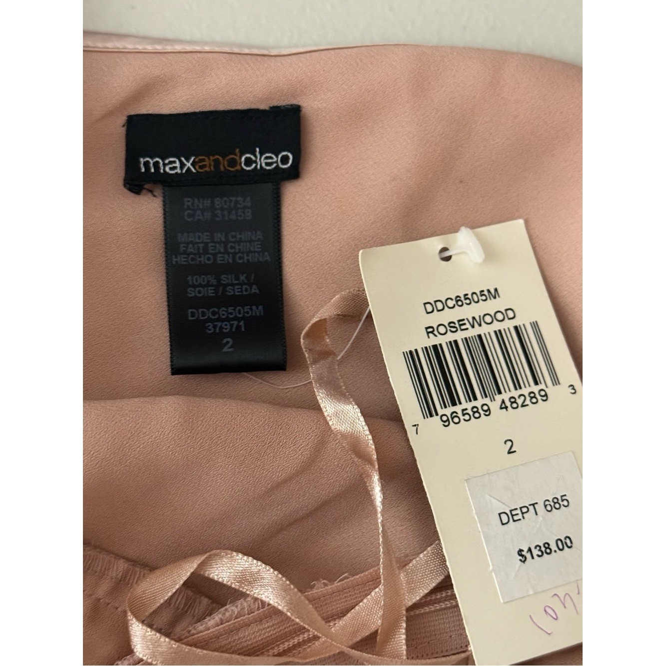 Max and Cleo 100% Silk Rosewood Blush Pink Tiered Ruffle Midi Dress Size 2 NWT