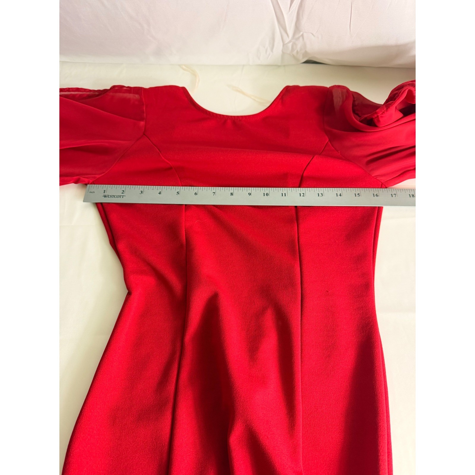 Unbranded Dramatic Mesh Bell Sleeve Mini Dress XS Red Open Back Bodycon Party