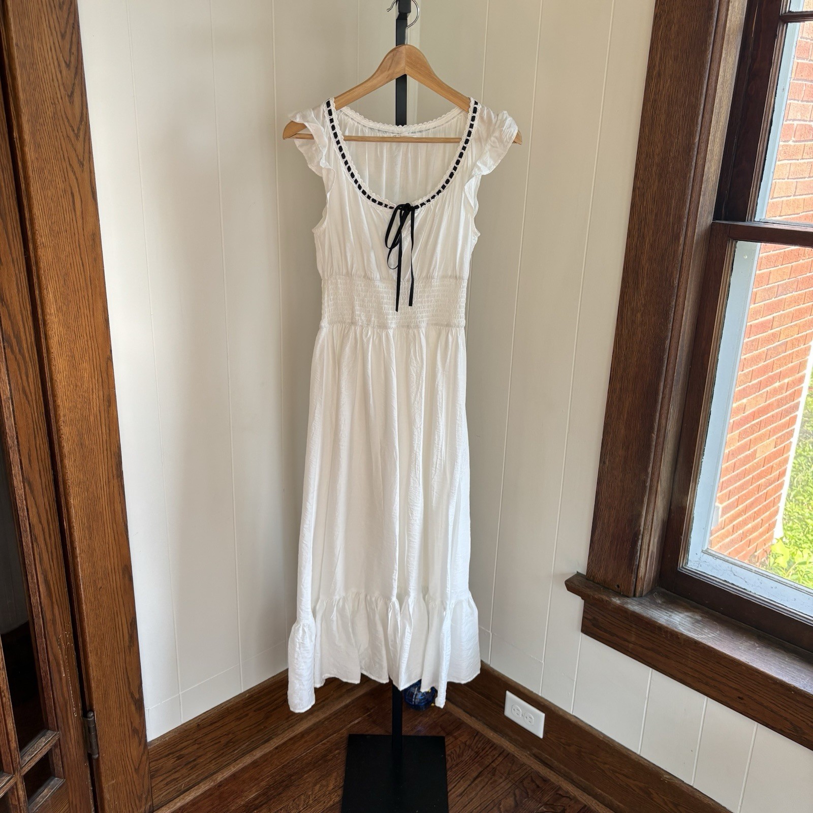 By The River White Cottagecore Midi Dress Flutter Sleeve Womens M