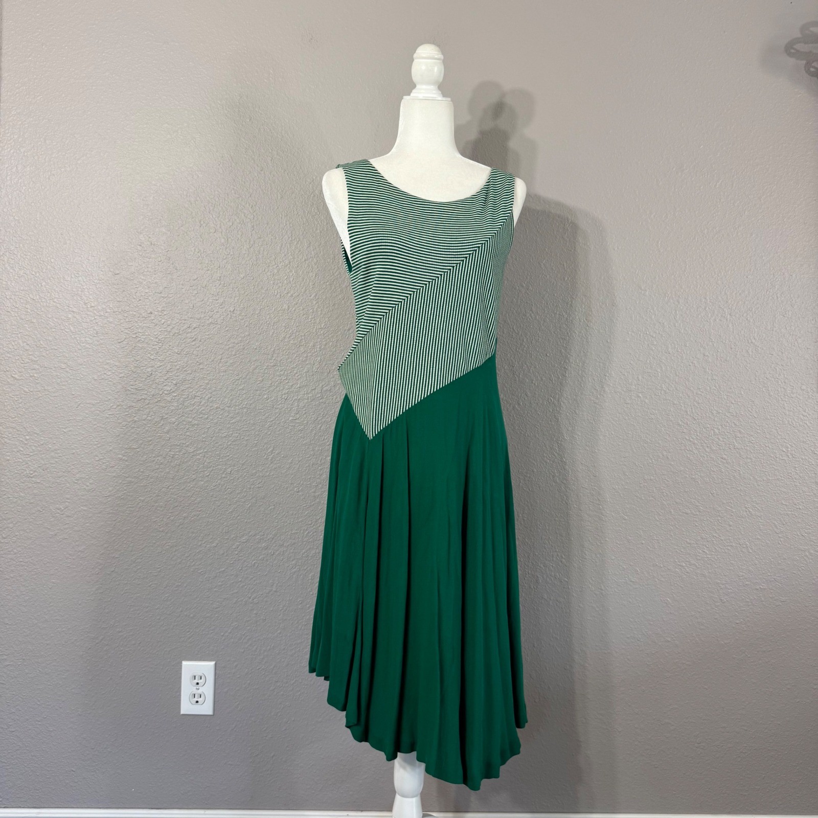 Maeve Anthropologie Size M Cameron Green Striped Asymmetric Hem Midi Dress