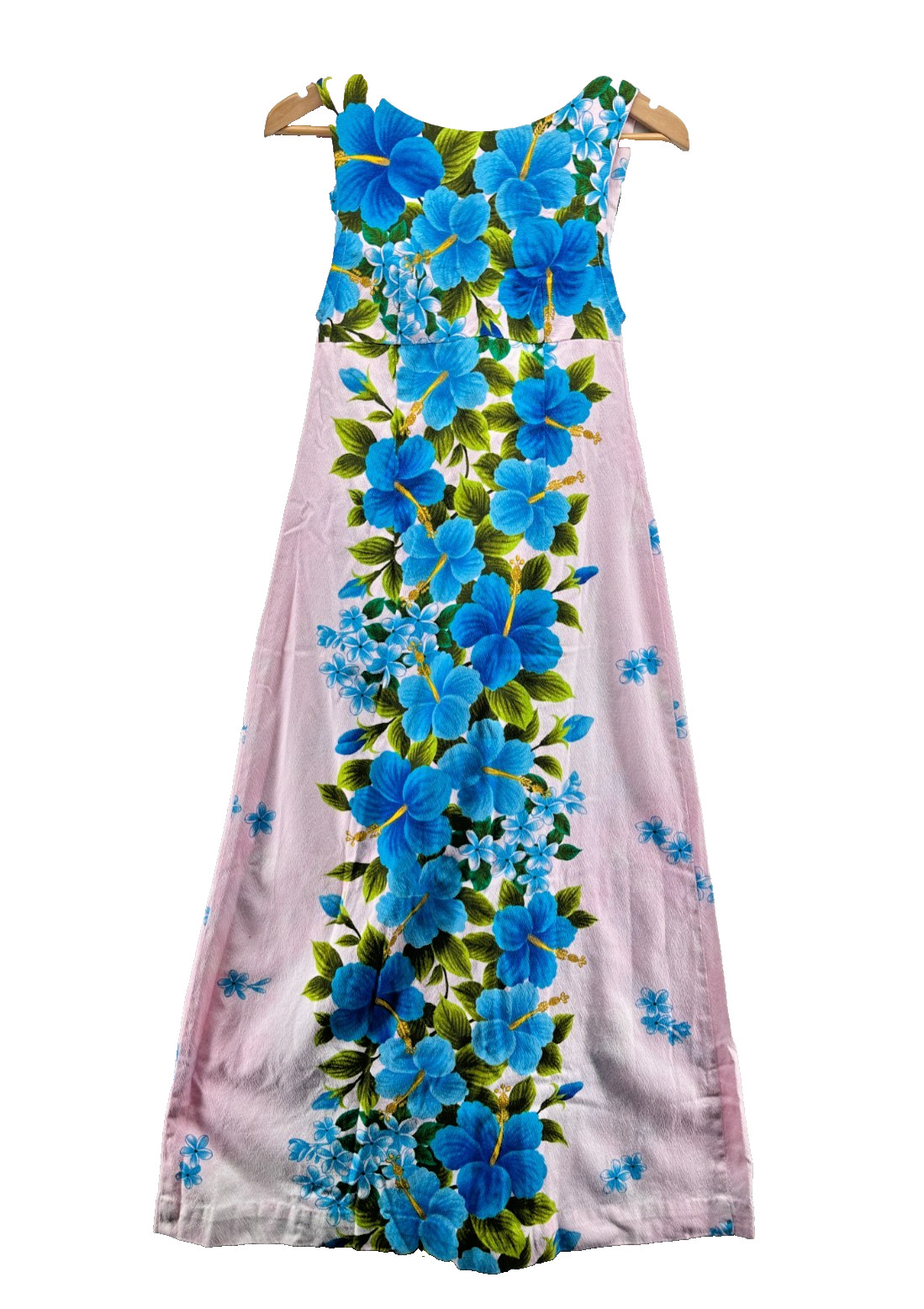 Vintage Hawaiian Maxi Dress Pink Blue Floral Colorful Barkcloth Zip Ui-Maikai