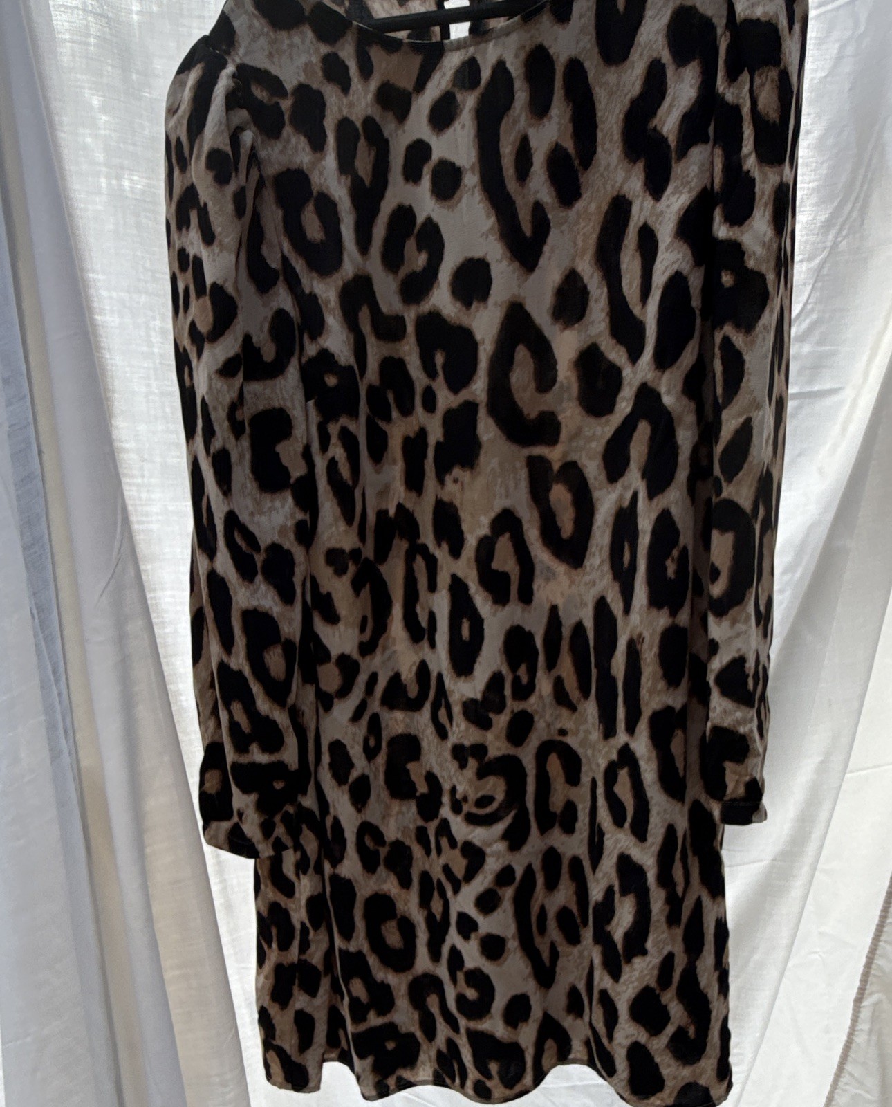 H&M Women’s XXL Brown/Black Leopard A-Line Short Dress Long Sleeve Keyhole