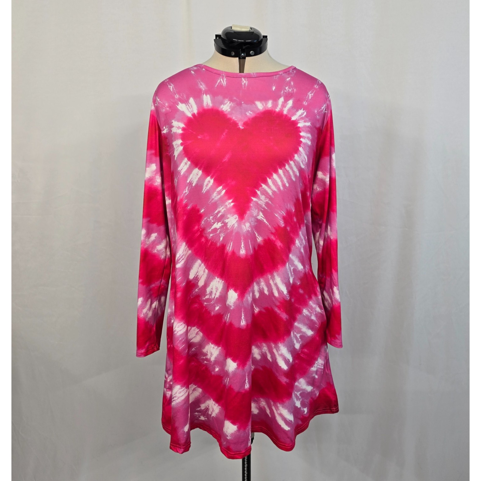 Spadehill Tie Dye Heart Dress Women’s XL Red Pink White Long Sleeve Ruffles EUC