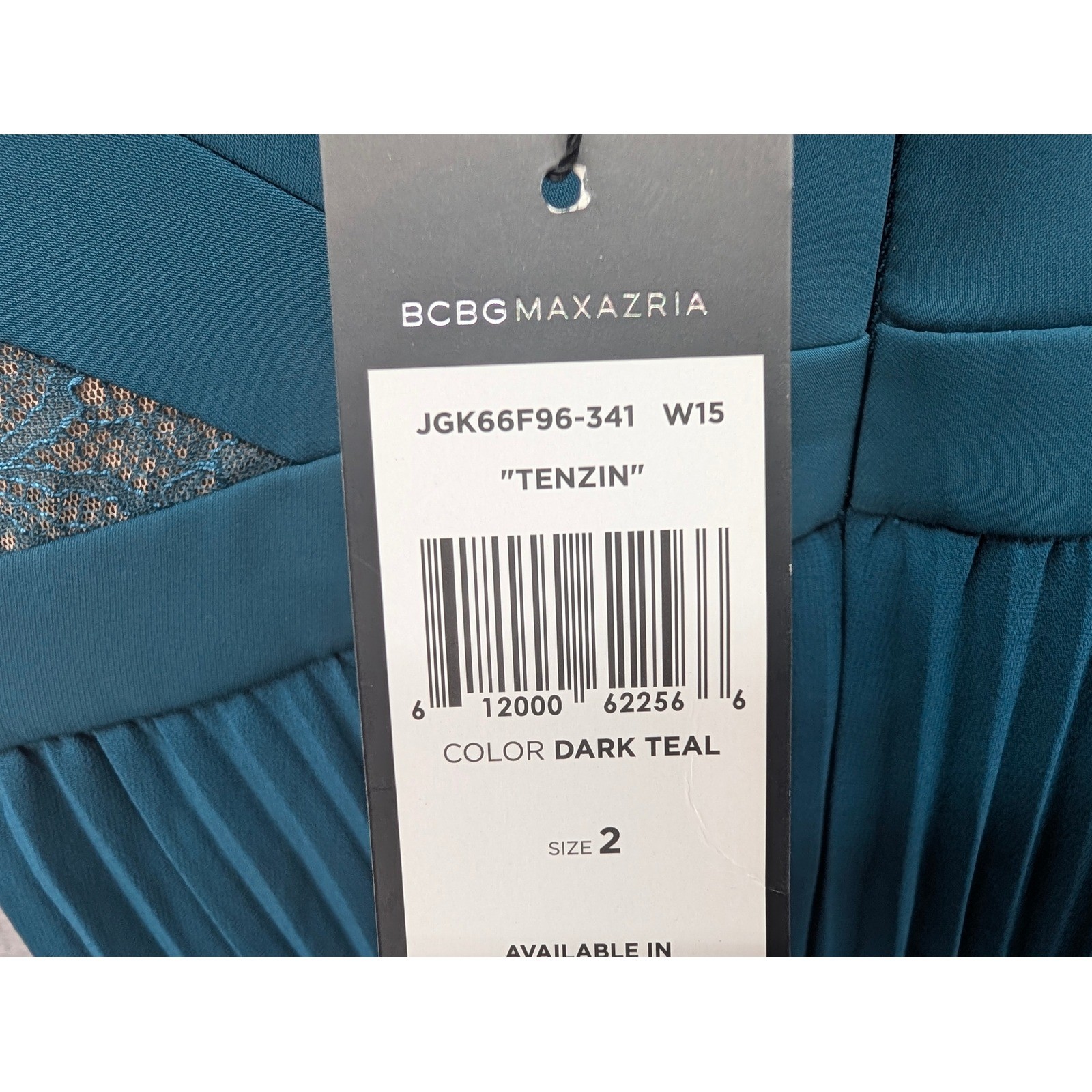 BCBGMAXAZRIA Tenzin Lace Pleated Cocktail Mini Dress Dark Teal Size 2 Party NWT