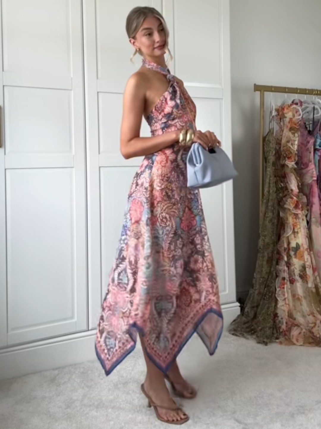 NWT H&M Chiffon Halterneck Dress Light Beige/Paisley 1338849001 Sizes M, L