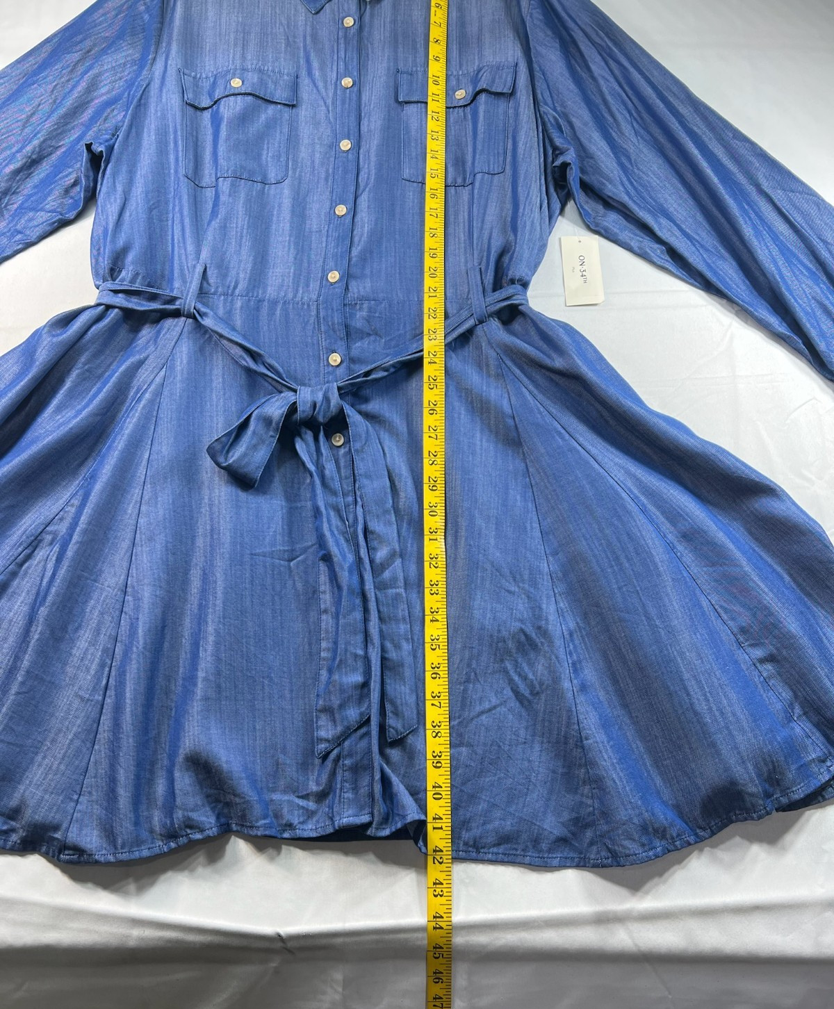 On 34th Shirt Dress Plus Size 3X Blue Chambray Belted Pockets New