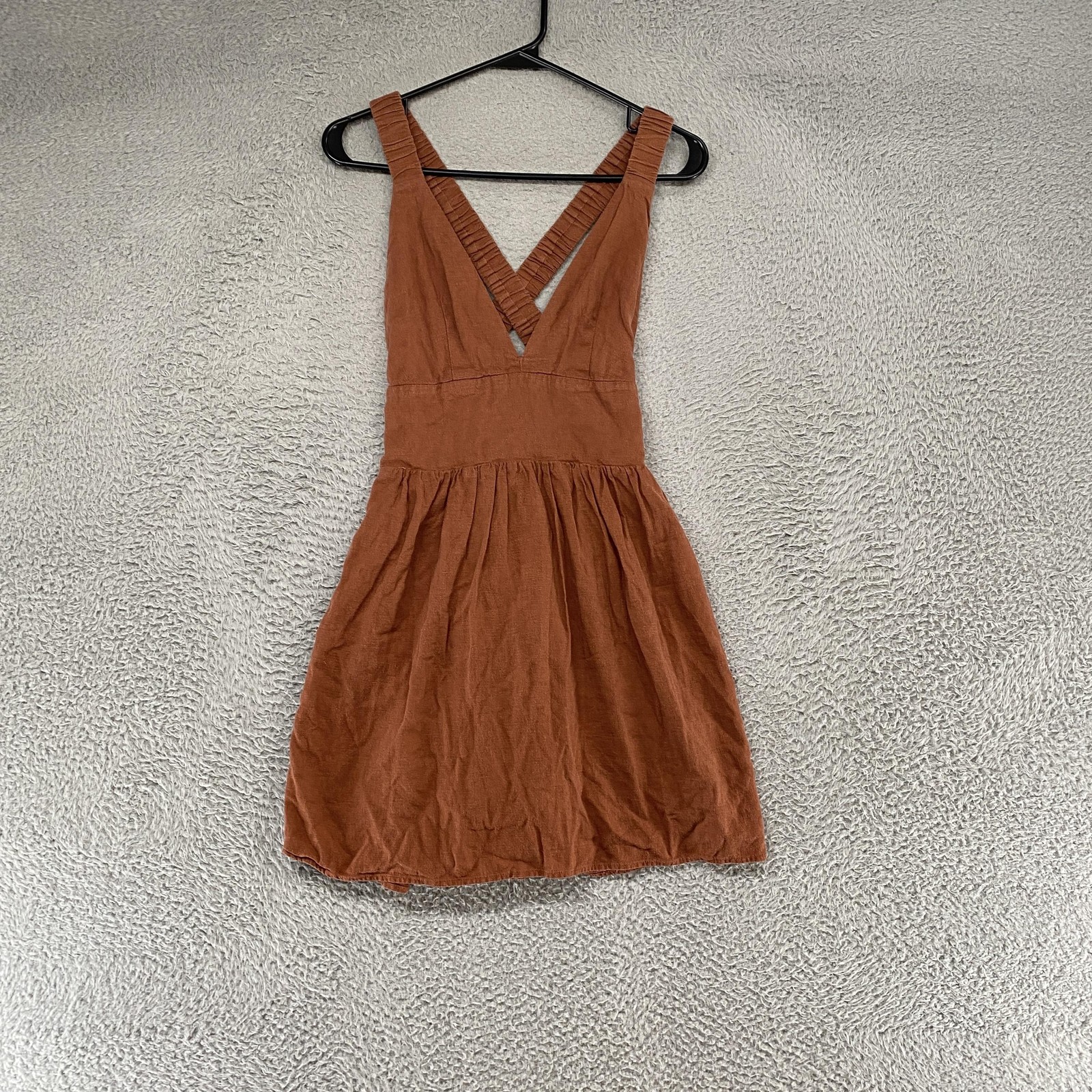 Abercrombie & Fitch Romper Dress Womens XS Brown Linen Criss Cross Back