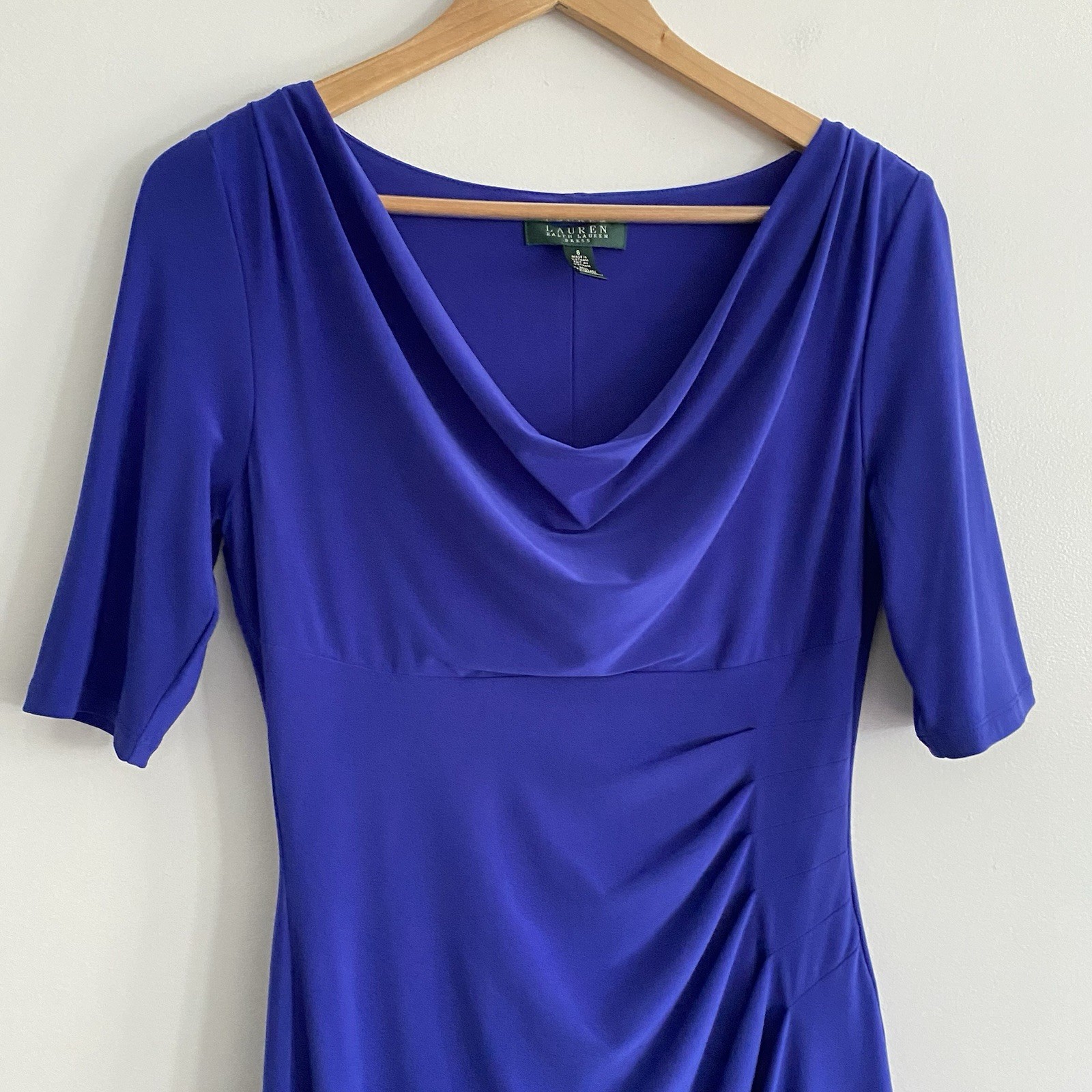 Lauren Ralph Lauren Womens 8 Cobalt Blue Draped Dress Slinky Stretch