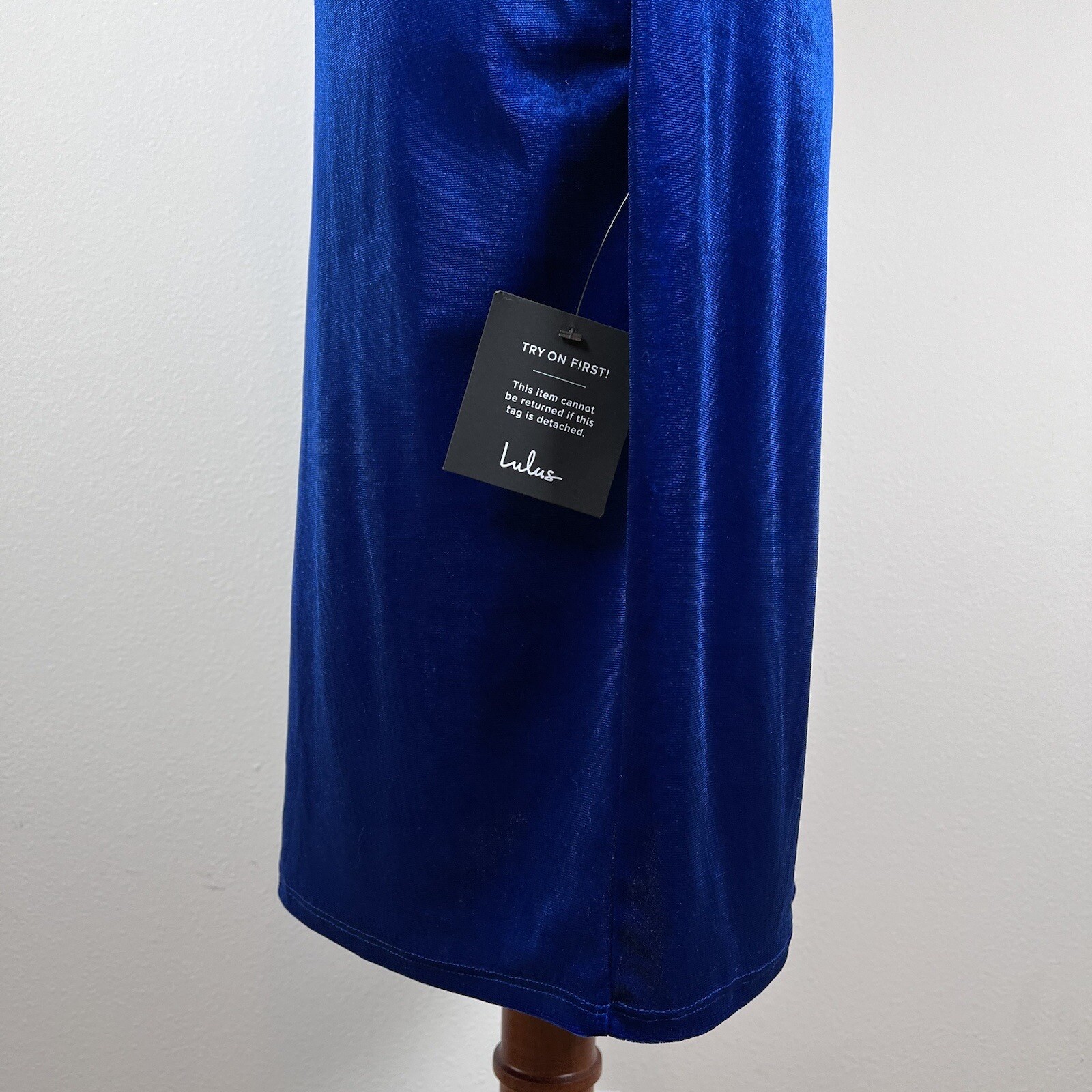 Lulus Velvet Blue Dress Large Short One Shoulder Formal School Dance Cocktail