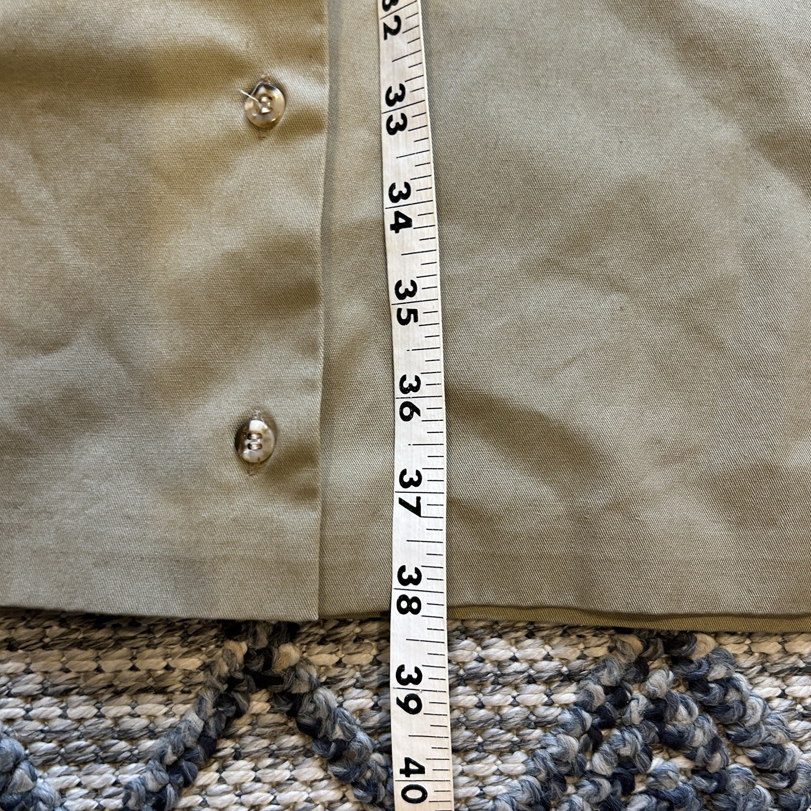 Vintage 80s LL Bean Khaki Beige Button-Up Midi Utility Safari Camp Shirt Dress L