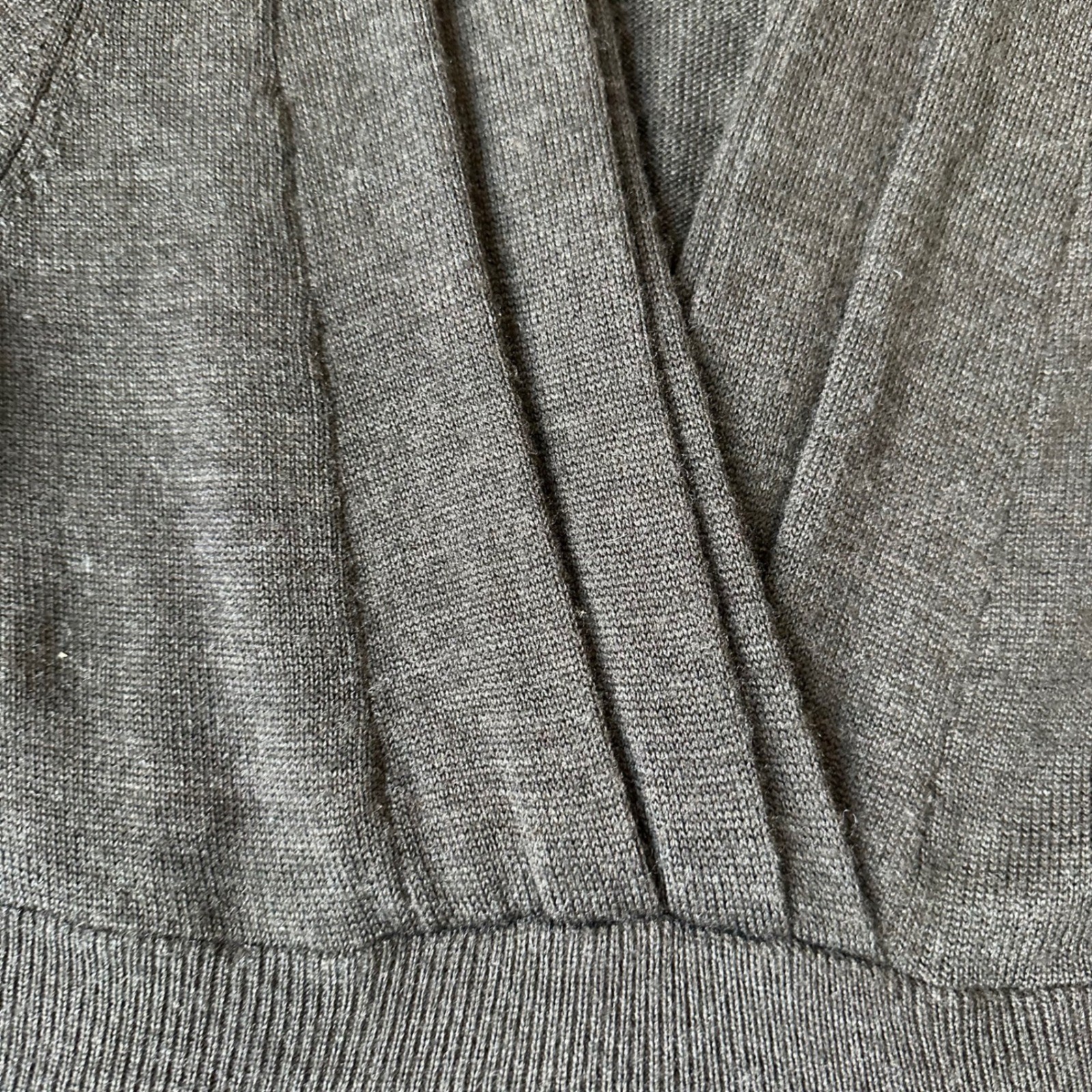 Merino Wool Blend V Neck Faux Wrap Sweater Dress BCBG Women Brown Grey Size S
