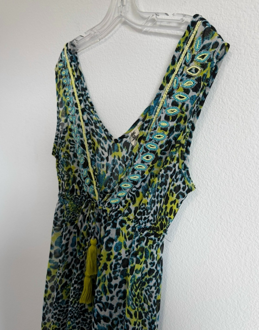 Violet Sky Sleeveless Beaded V-Neck Animal Print Hi-Lo Cover Up Dress Size S