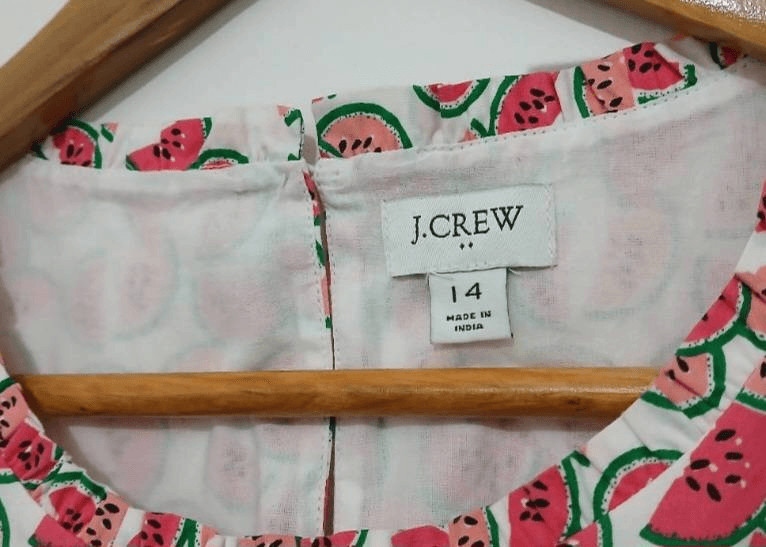 J.crew womens Sz 14 watermelon novelty print shift dress green pink tiered pink