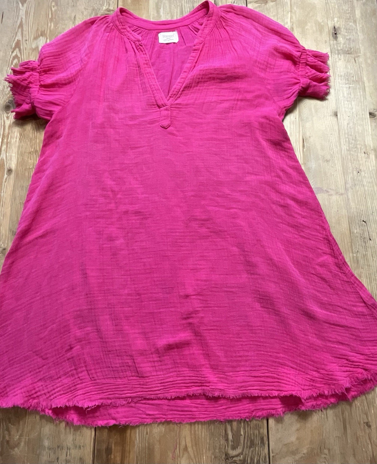 9 Seed Tunisia Kaftan Lightweight Gauze RawHem Dress Pink Sz M/L Beach Boho USA