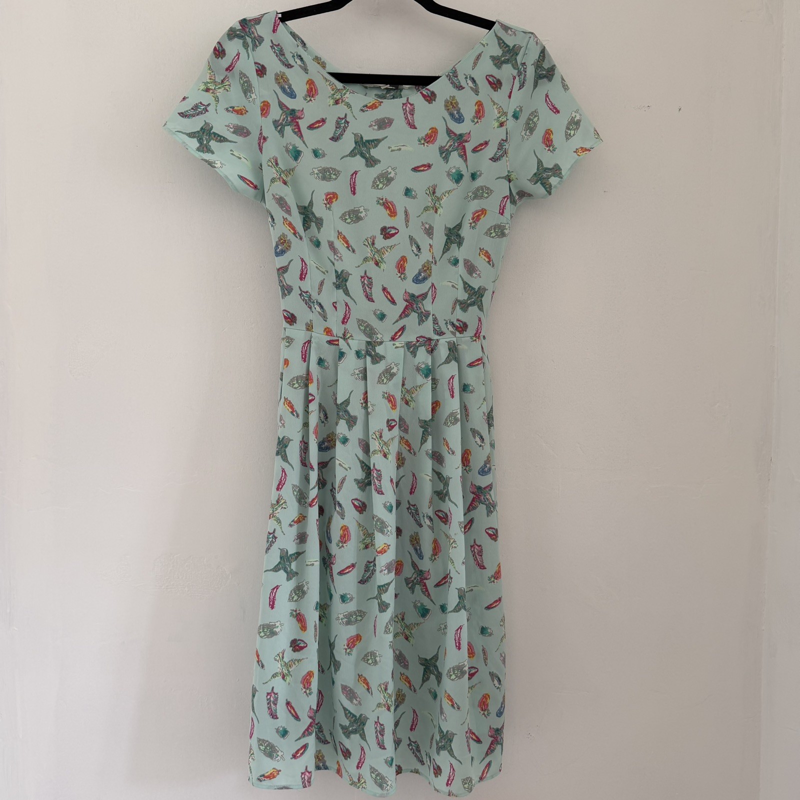 Peacocks Novelty Shoe Bird Print Dress Size 10 Knee Length Vintage Style Retro