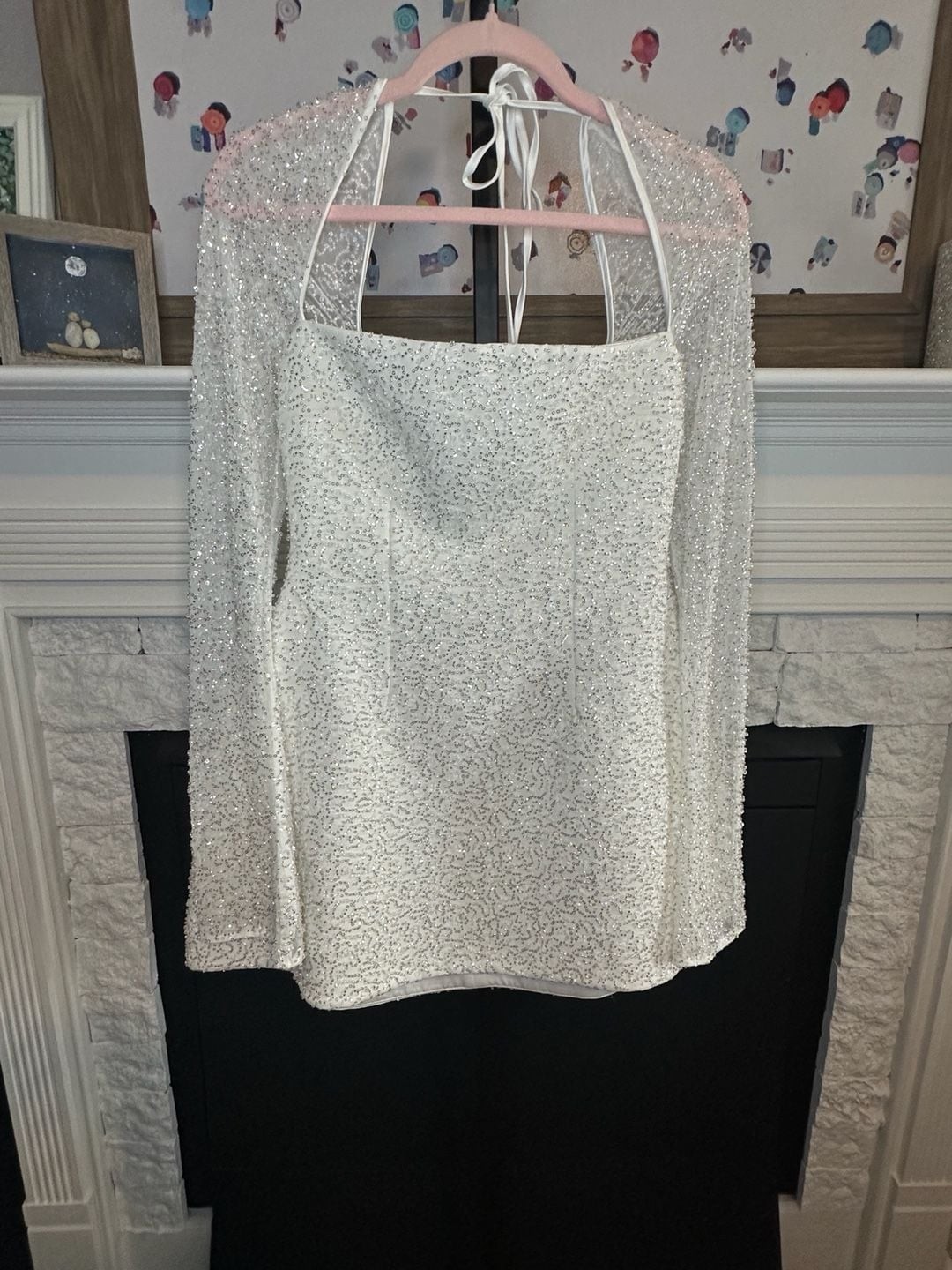 Stunning NWT Babyboo Annabelle Mini Dress Ivory Sparkle Long Sleeve Lace-Up Back