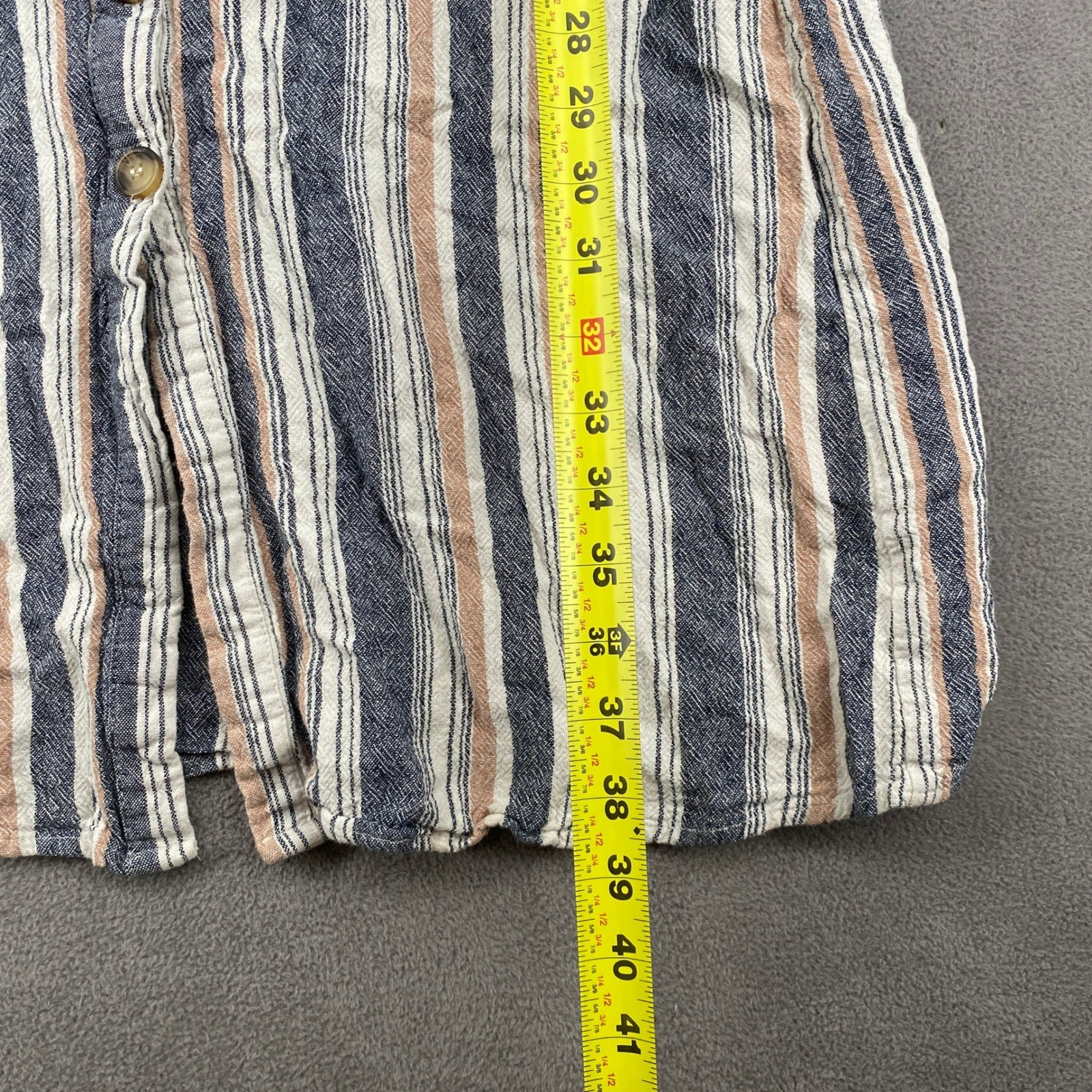 Cotton On Striped Button Front Tie Waist Midi Dress Blue Tan XS