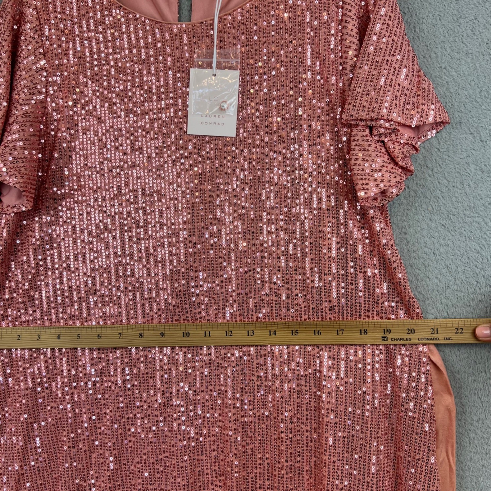 LC Lauren Conrad Pink Peach Sequin Flutter Sleeve Mini Party Dress Large NEW
