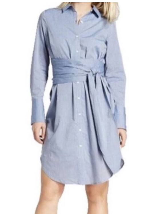 Women’s Who What Wear Belted Chambray Shirt Dress Blue XS
