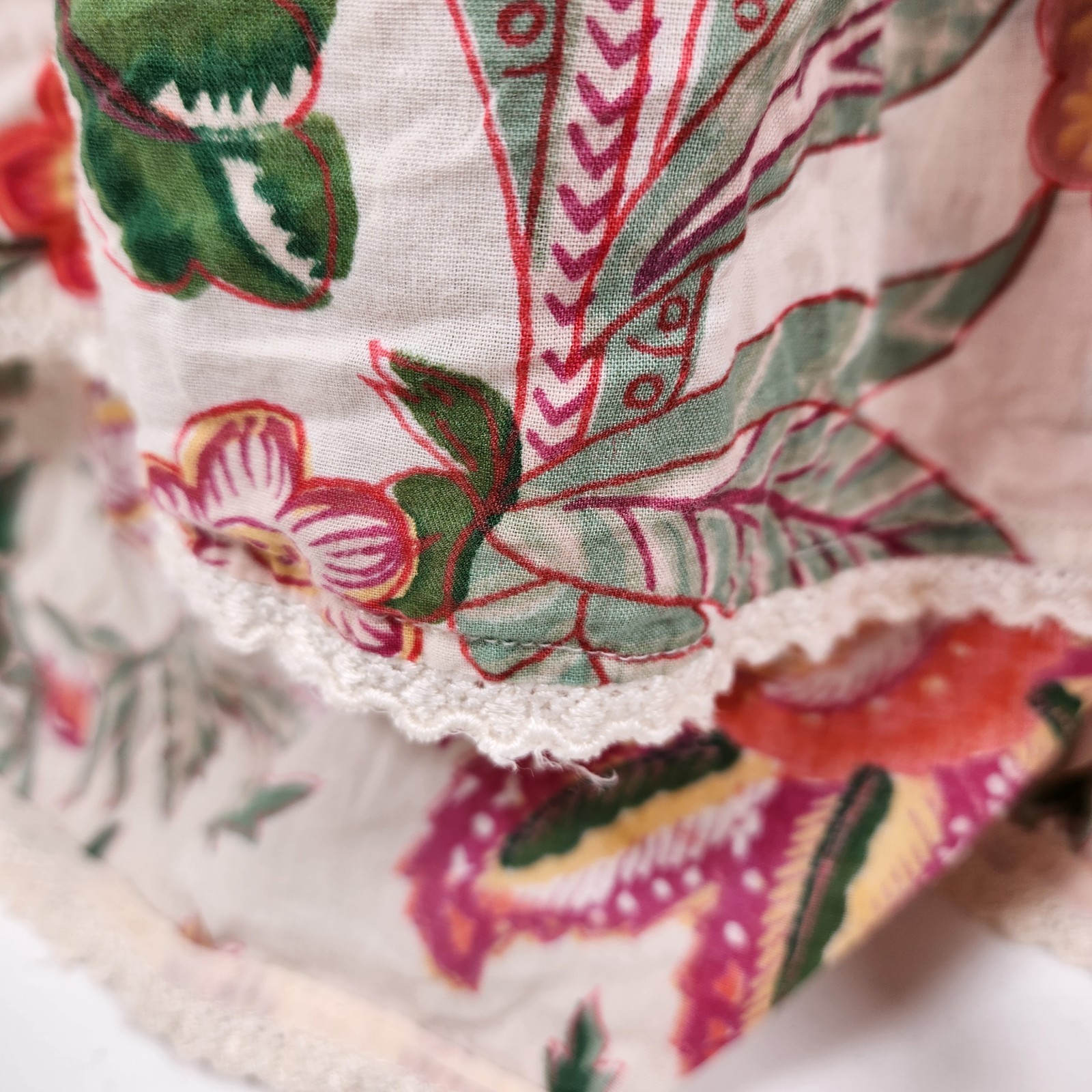 Handprint Dress Floral Patterned Boho Size L Beaded Lace Peasent Chic Whimsy