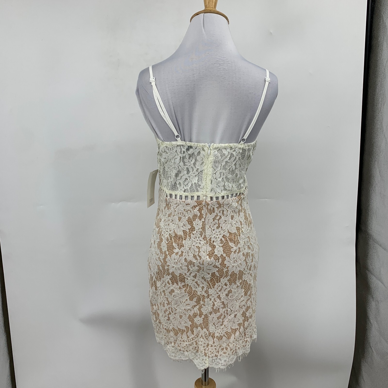 Tobi Dress Womens M Medium Ivory Nude Floral Lace Overlay Back Zip Mini Dress