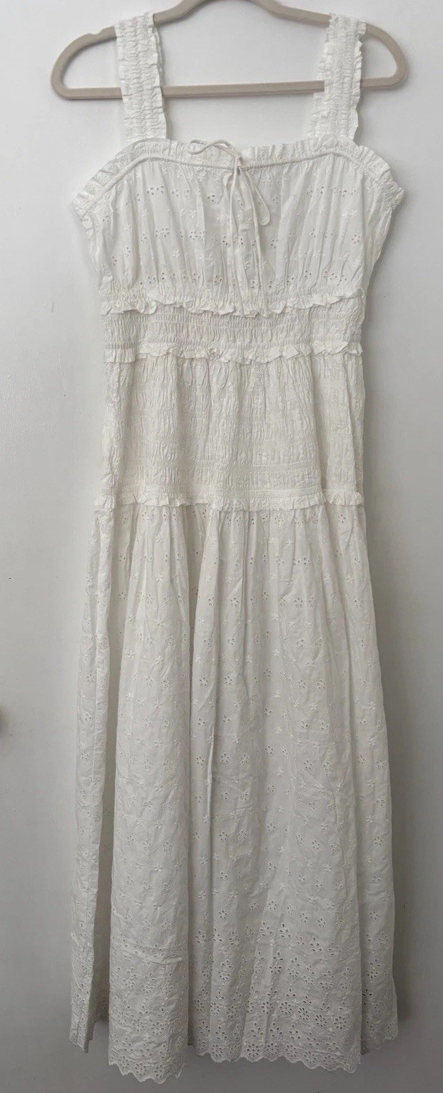 Gap Doen White Smocked Tiered Eyelet Dress Large NWT