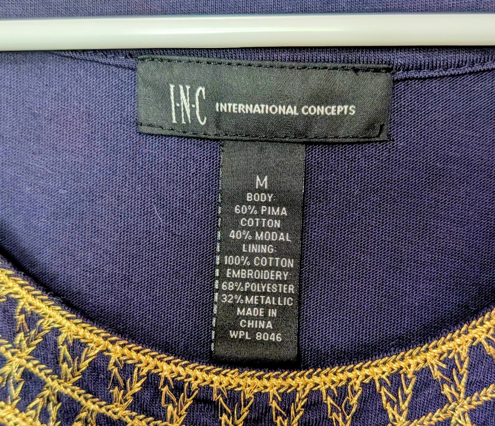 I.N.C. International Concepts Shift Dress Scoop Neck Sleeveless Knee Navy Gold M