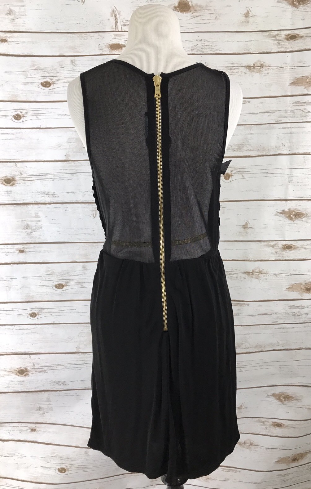 Guess by Marciano Black Cutout Faux Wrap Sheer Back Dress Medium Stretch