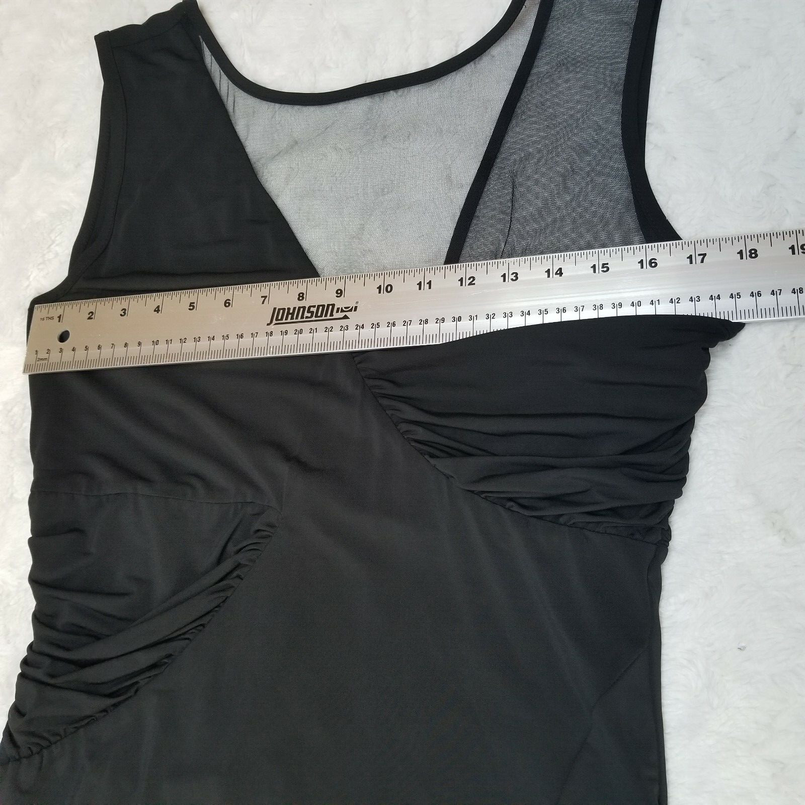 New Iron See-Through Ruffle Mini Party Dress Large Black Sleeveless Stretch
