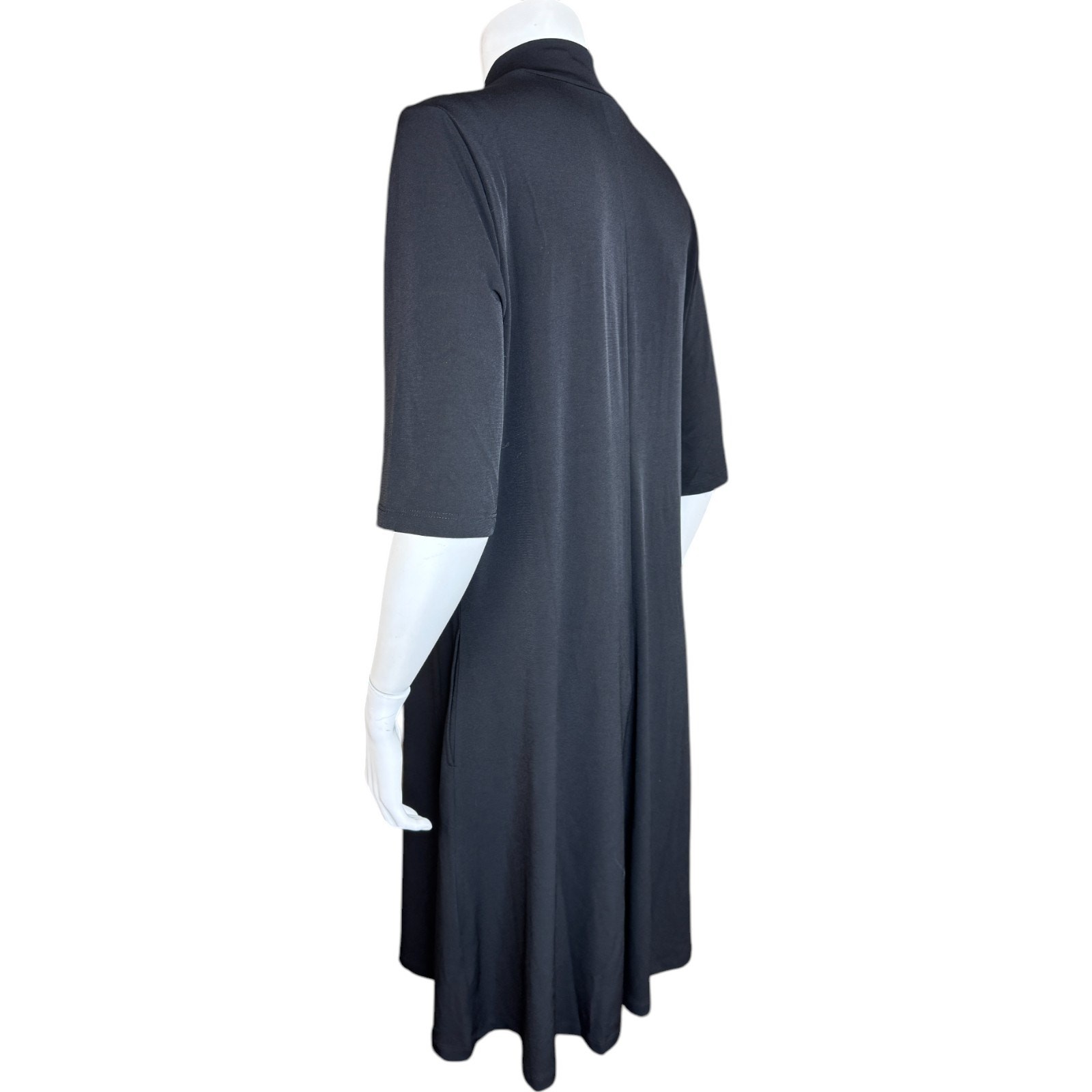 Susan Graver Liquid Knit Mock-Neck Elbow-Sleeve Dress Black Medium NWOT Flowy