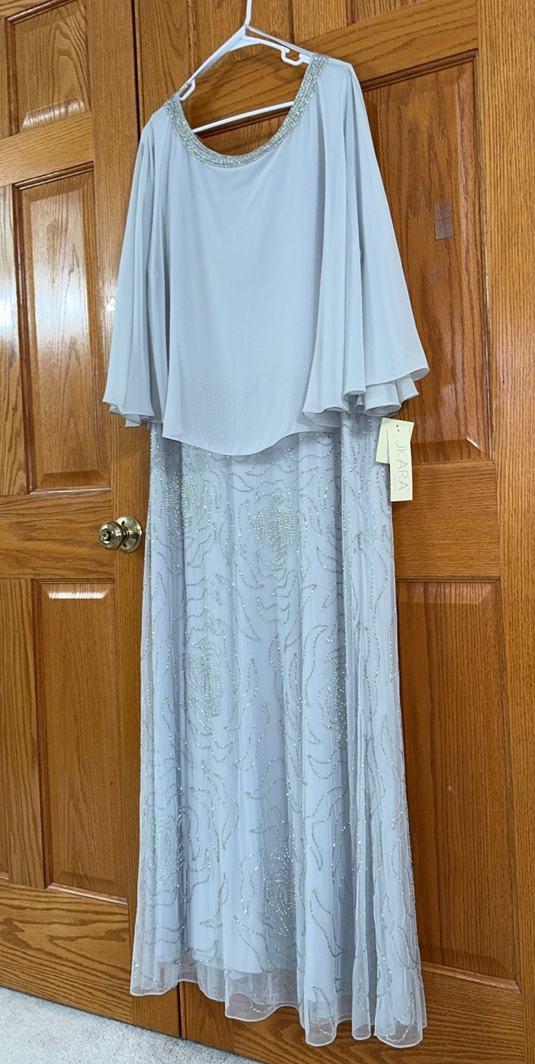 J Kara Women’s Plus Size 22W Formal Beaded Dress Light Green & Silver Gown -NEW-