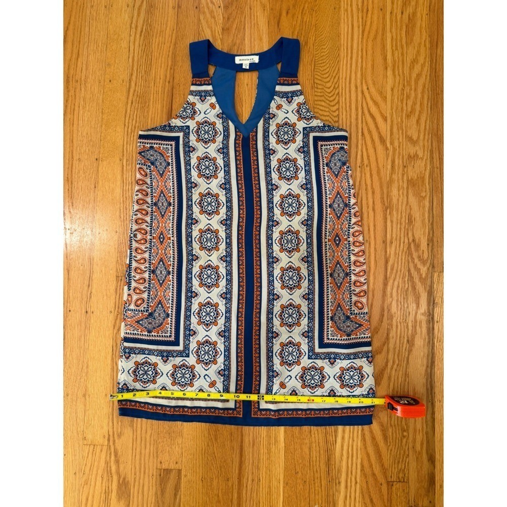 Monteau Sleeveless Dress – Blue, Orange, White Patterned Tank Top