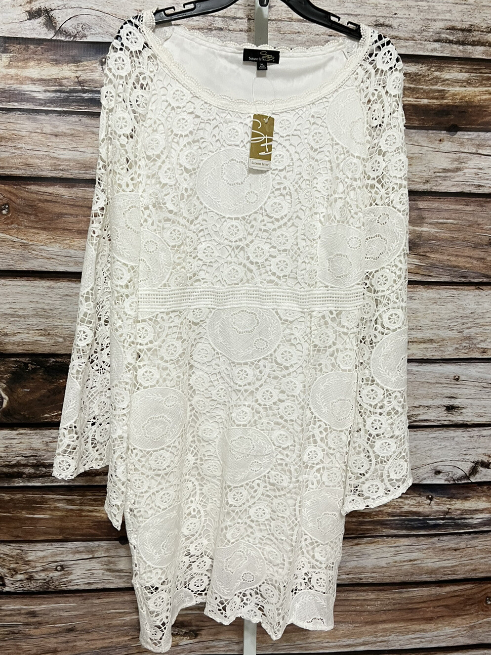 Suzanne Betro Women’s Lace Overlay 3/4 Bell Sleeve Dress Sz XL White New