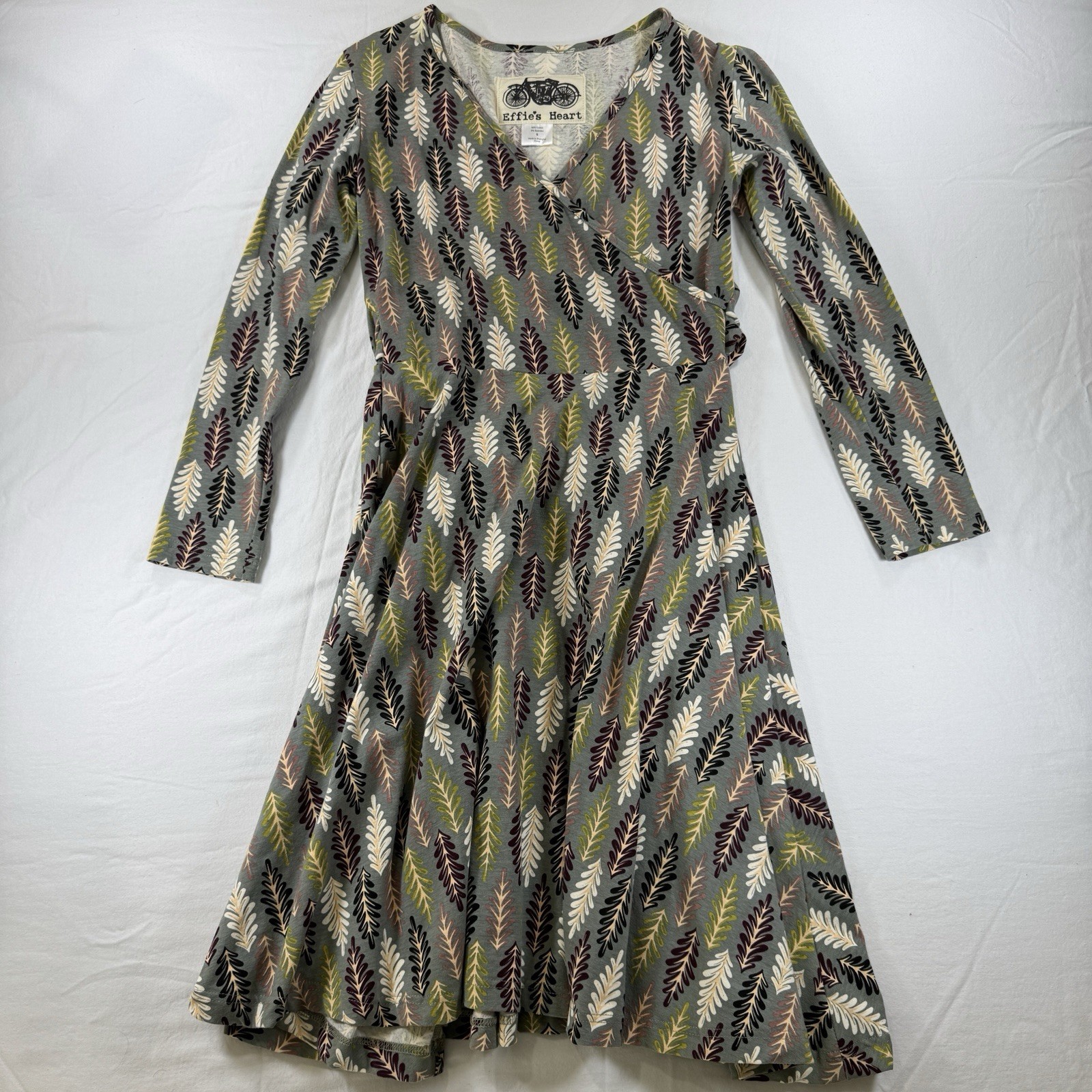 Effie’s Heart Faux Wrap Dress Women’s Size Small Leaf Print Summer Fling Flirty