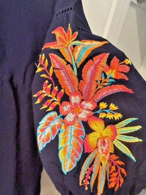 Tommy Bahama St. Lucia Tropical Embroidered Linen Dress — Navy — Size L — NWT