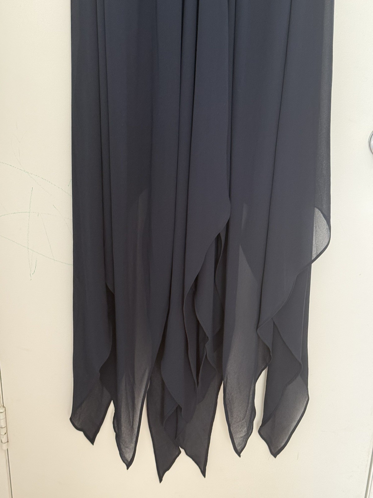 Michael Kors Navy Chiffon Sharkbite Hem V-Neck Midi Dress NWT Size Large