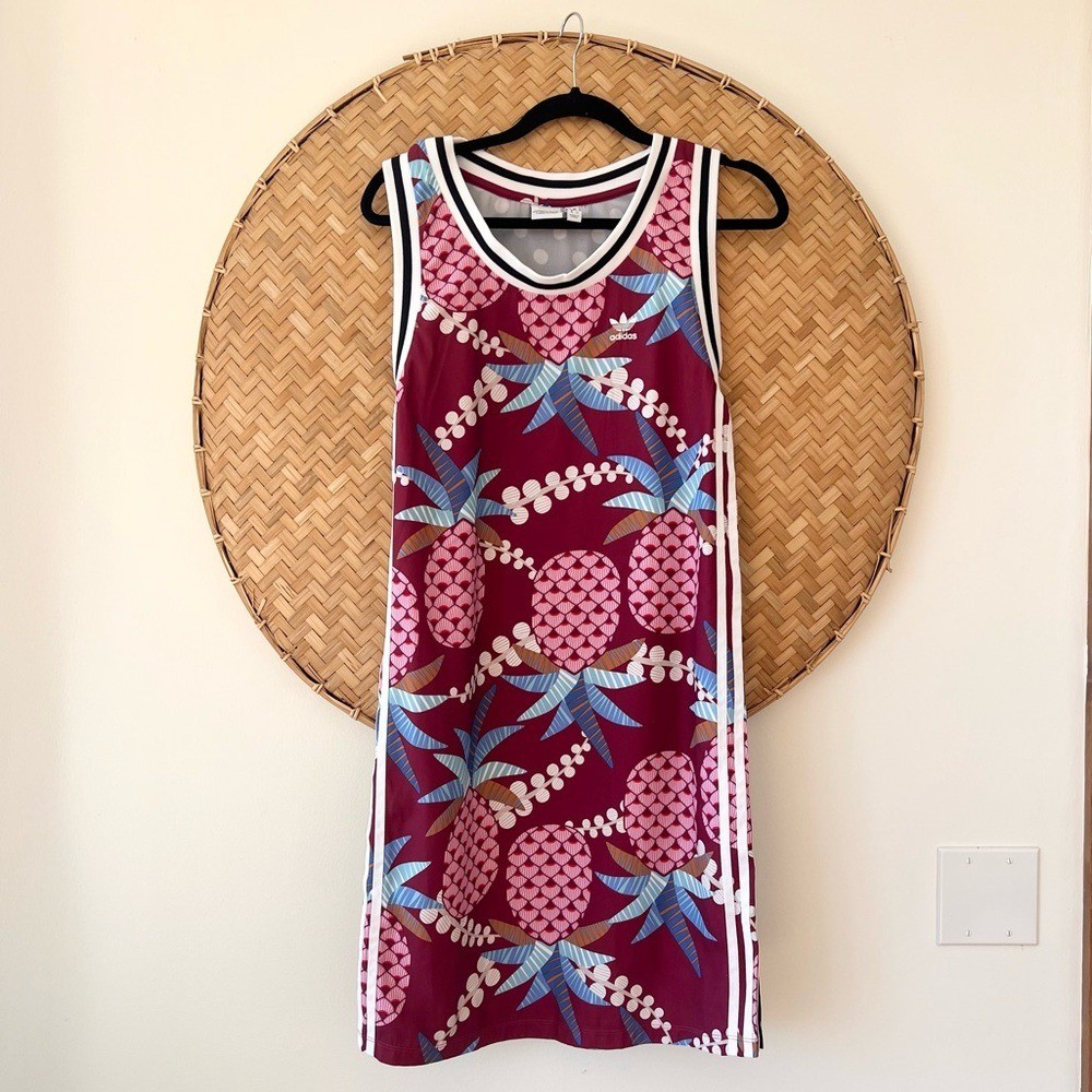 ADIDAS/FARM RIO COLLAB PINEAPPLE POLKA DOTS ATHLEISURE TROPICAL TANK DRESS