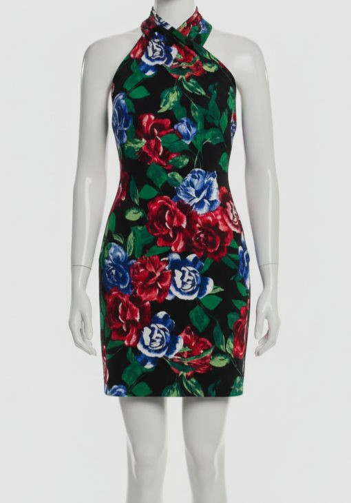 Rachel Rachel Roy Women’s Black Floral Halter Sleeveless Harland Dress Size XL