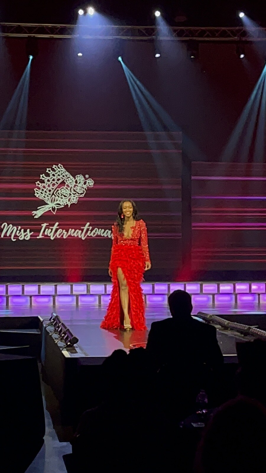 Beautiful Red Custom Sequin & Feather Gown