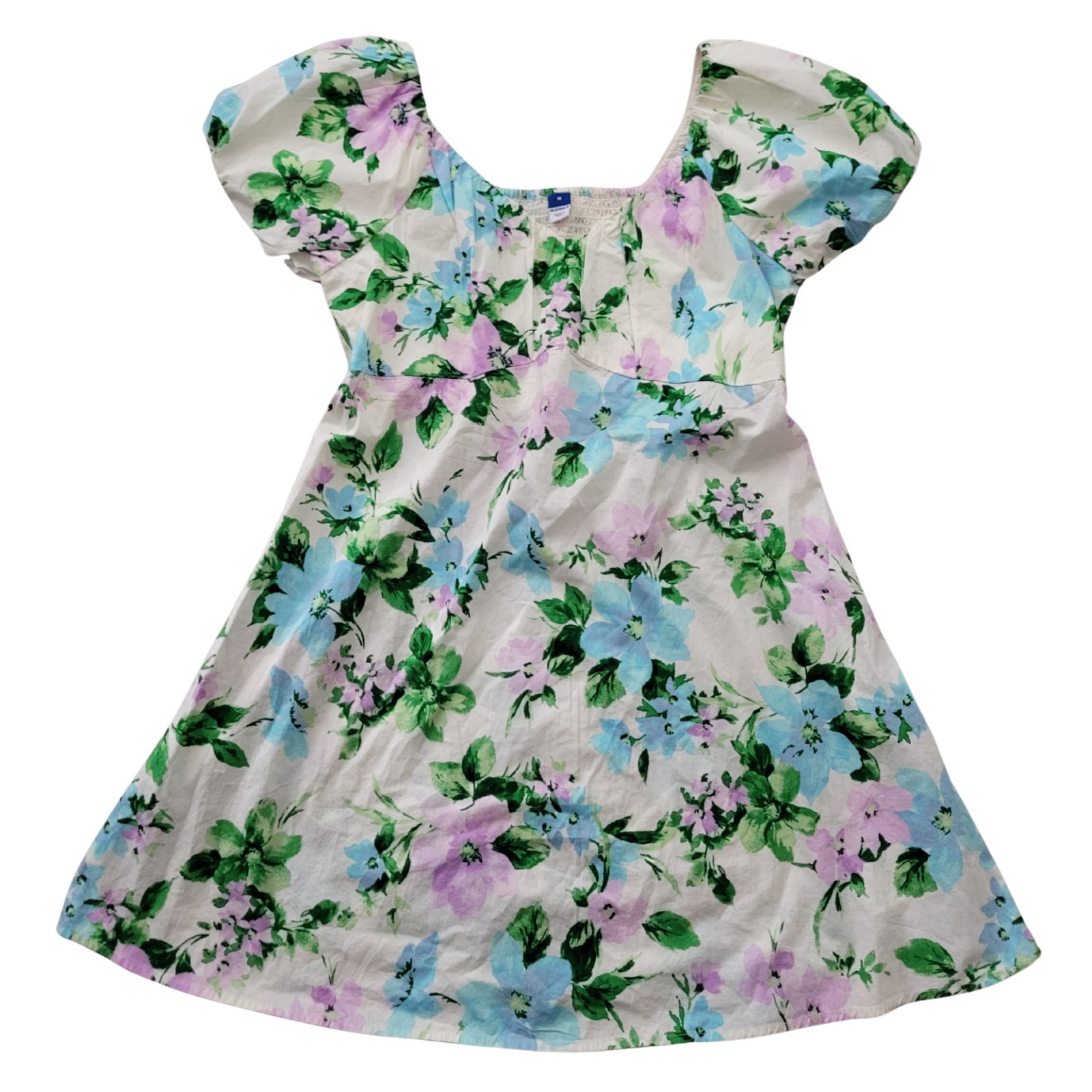 Old Navy Mindy Twill Dress Womens M Mini Puff Sleeve Milkmaid Babydoll Coquette