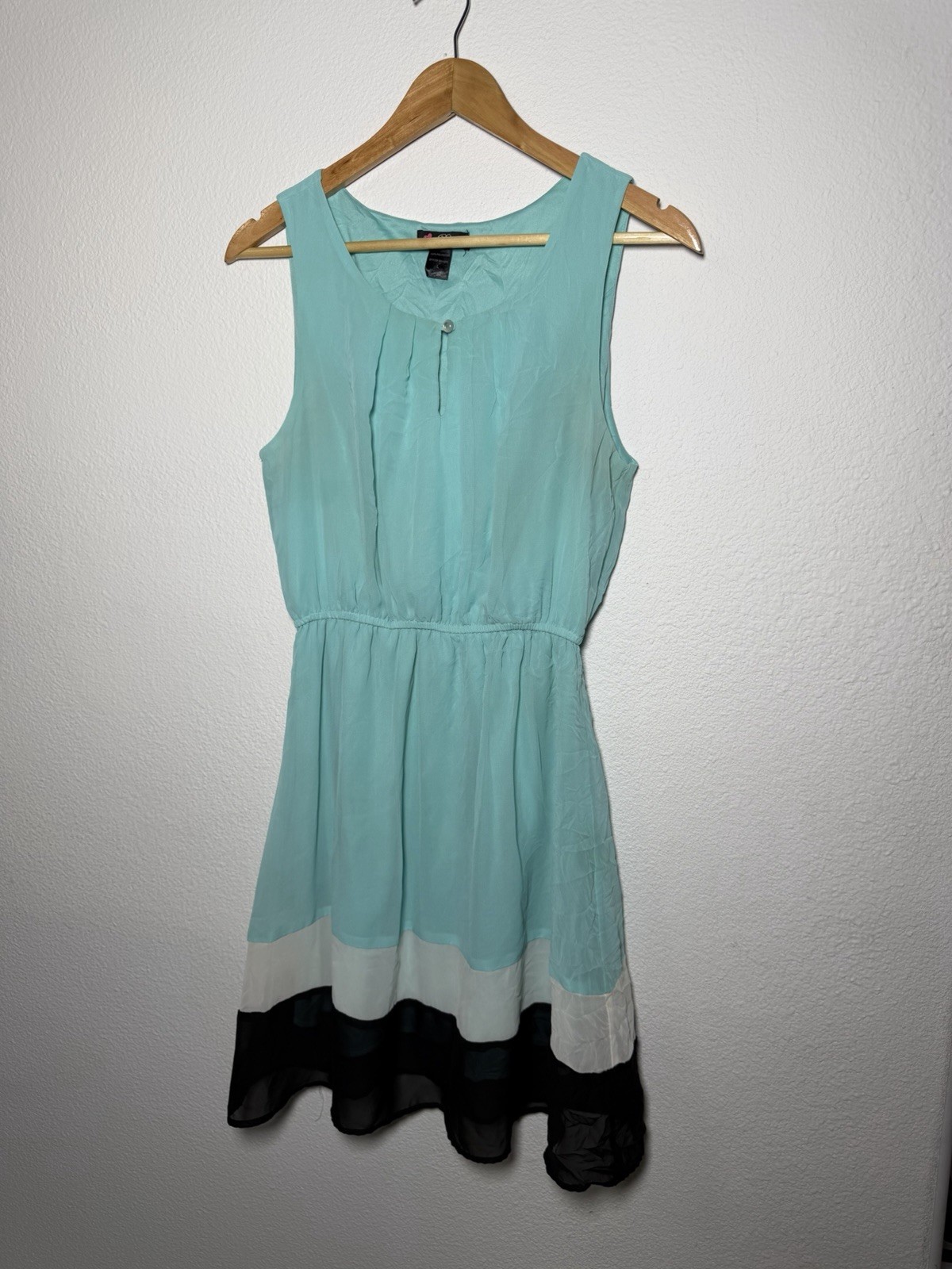 Delirious Los Angeles Blue White Black Colorblock Chiffon Fit & Flare Dress L