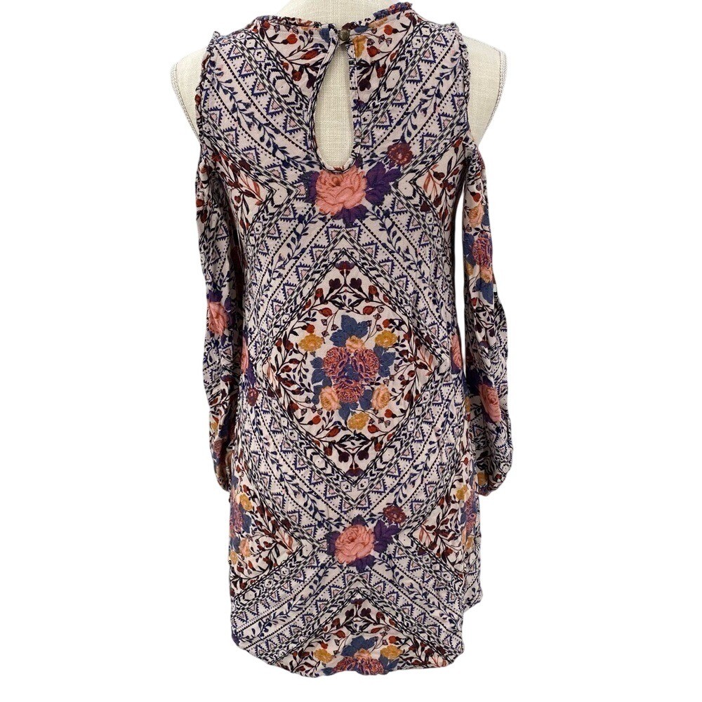 Xhilaration Womens Cold Shoulder Floral Geometric Mini Dress Cream Multicolor M