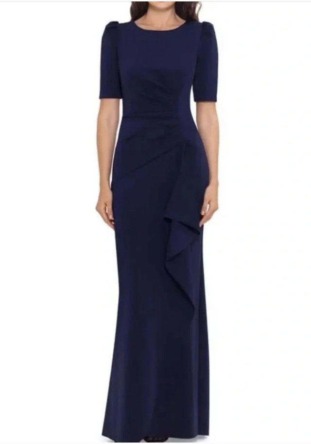 Xscape Women’s 3/4 Sleeve Long Scuba Dress with Side Ruching Size 16