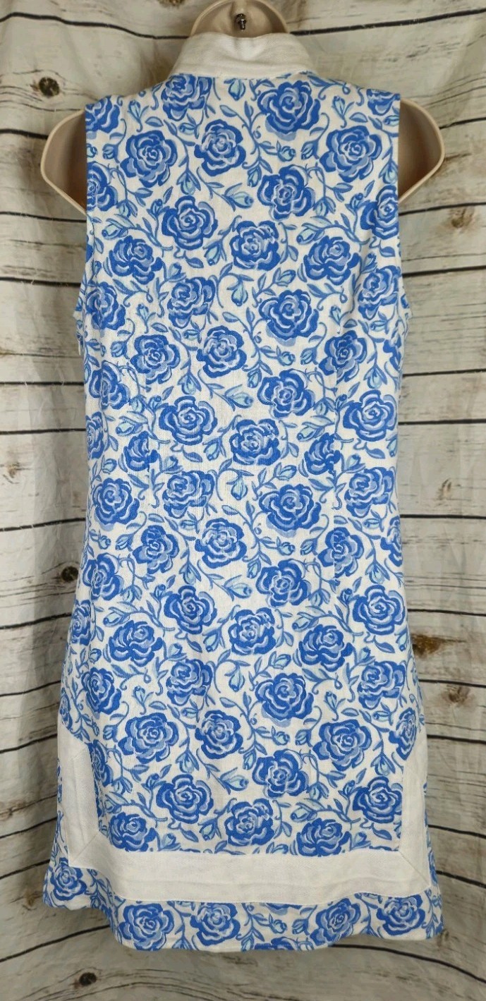 Sail to Sable Blue Floral Shift Dress S Linen Blend Sleeveless
