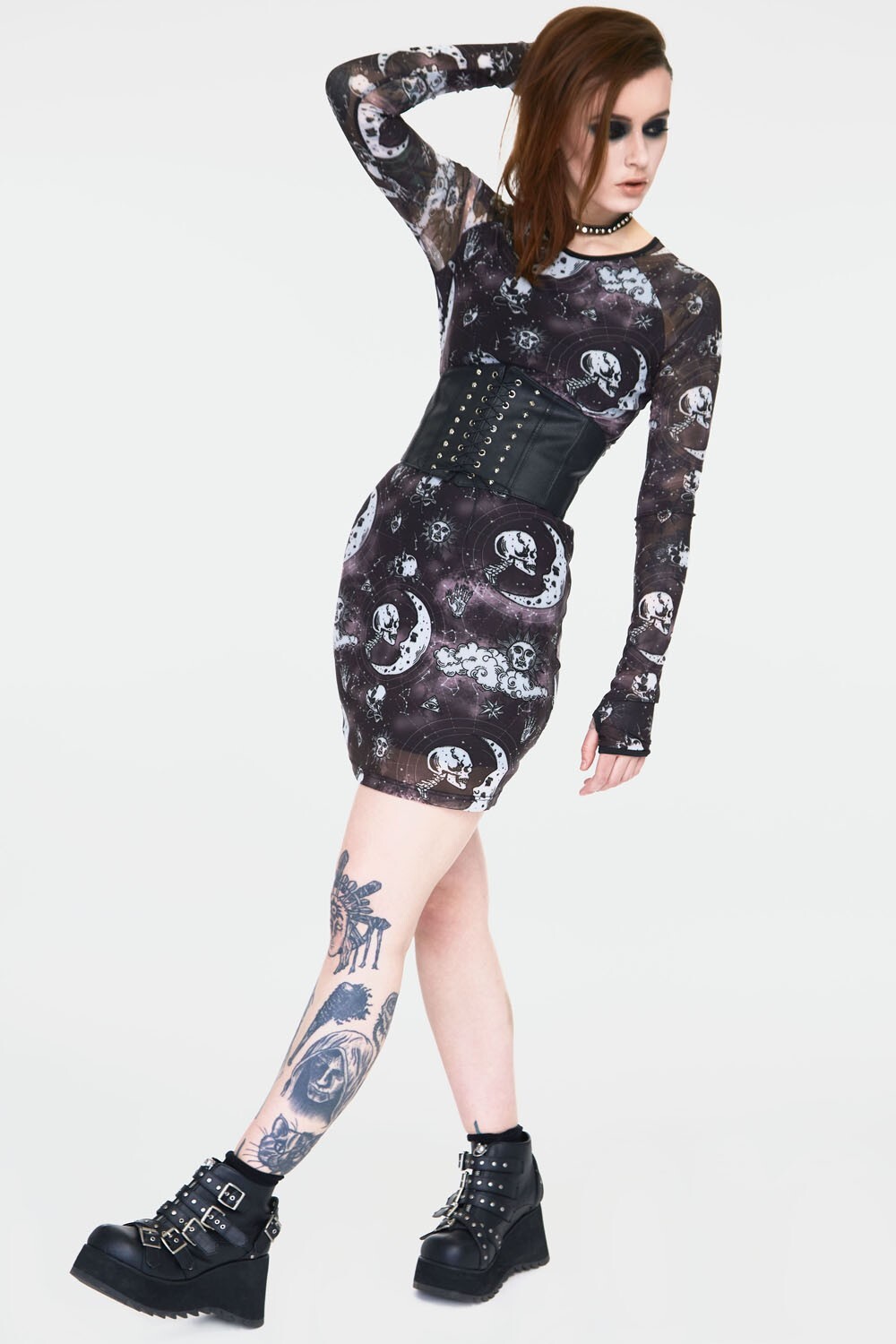 JAWBREAKER MOONSTONE MINI DRESS LONG SLEEVE XS S M L XL XXL BLACK MOON SKULL