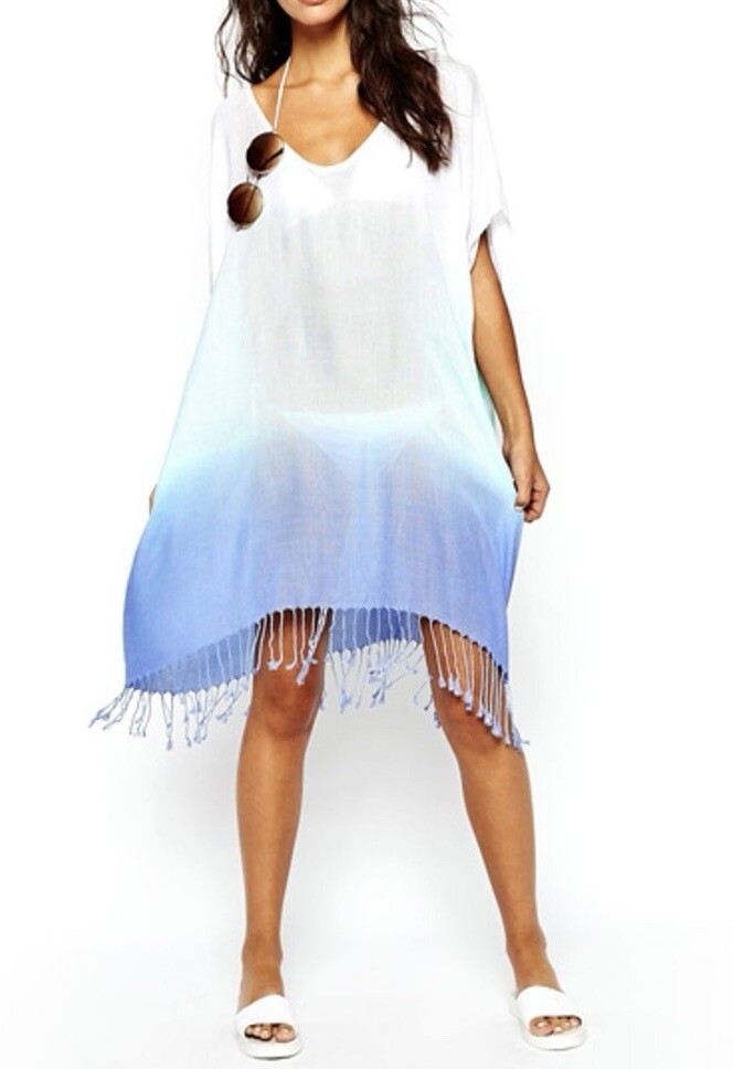 Seafolly Australia refraction Ombre kaftan Swim Cover Up O/S -FLAW