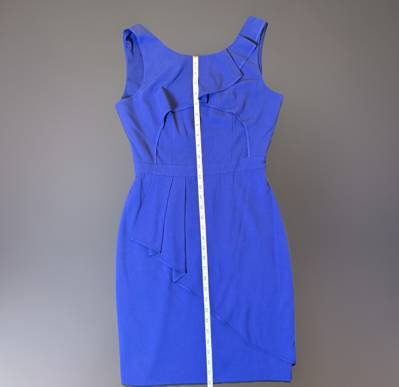 BCBGMAXAZRIA Womens 4 Blue Depth Sheath Dress Asymmetric Ruffle Cocktail Midi