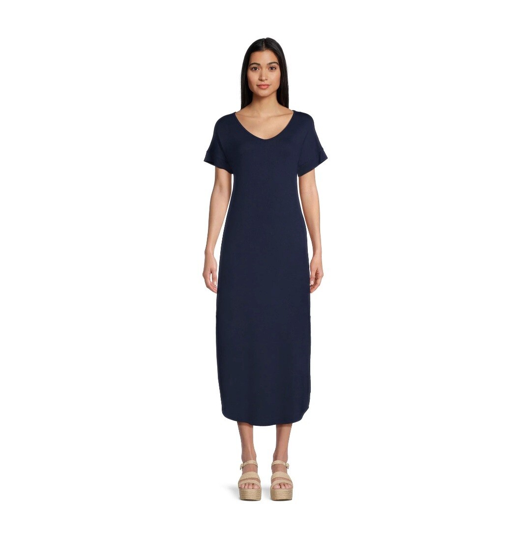 Time and Tru Women’s V-Neck Maxi Dress Jade Stone (Dark Navy) Size S (4-6)